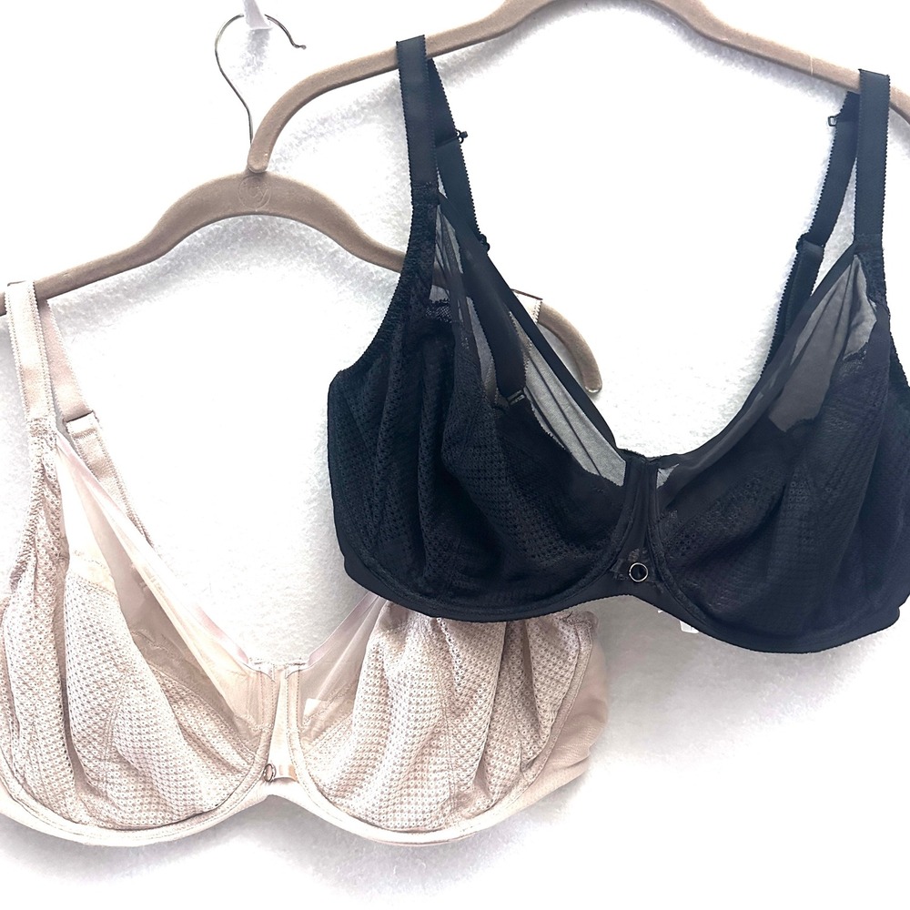 Chantelle 40DDDD 40G Magnifique Unlined Minimizer Bra Set 2 Black Nude
